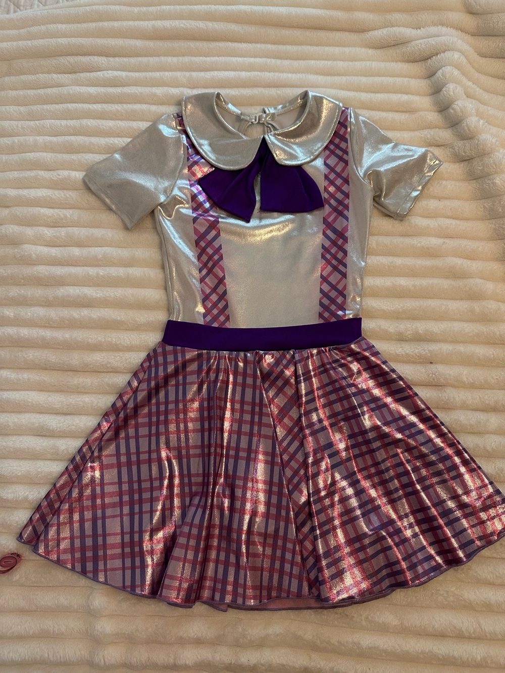 Metallic Silver and Purple Plaid figure skating/ dance Costume Dress